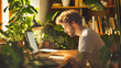 © Anoo - Cozy home office with a man working quietly amid plants and books, illuminated by natural light in a warm atmosphere encouraging productivity
