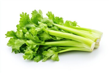 Canvas Print - Fresh celery arranged on a clean white surface