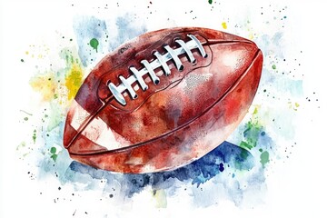 Poster - Watercolor illustration of a football ball with soft colors and textures