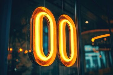 Aufkleber - Close-up of a neon sign inside a window, with soft focus on surrounding details