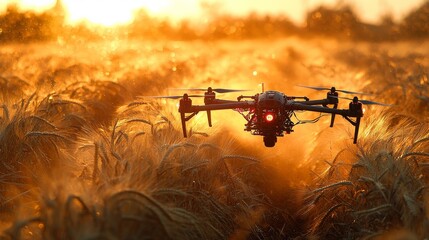 Wall Mural - Drone spraying, drones working in the fields 