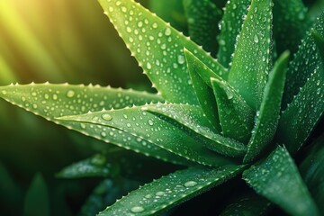 Poster - A close-up of a plant with water droplets glistening on its leaves