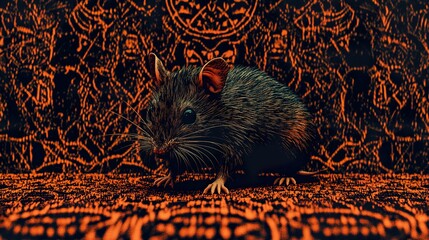 Canvas Print - Close-Up Portrait of a Black Rat with Orange Background