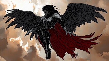 Sticker - Dark Angel with Wings: A Fantasy Illustration