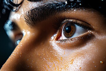 Poster - A hyper-realistic close-up of a young leaderâ€™s face, their eyes full of determination and vision as they prepare to address an audience, with every detail of their expression vividly captured
