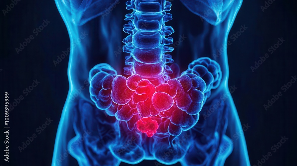 Prostatic Metastasis Detailed rendering of cancer metastasis from prostate to bones, bright ...