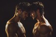 © Prime Look - Studio shot of shirtless men embracing each other, Generative AI