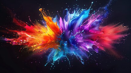 Poster - Vibrant explosion of colors creating a dynamic, abstract design against a dark background, perfect for modern art applications.