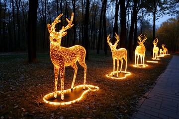 Poster - A magical forest filled with glowing animals, where the fauna is illuminated by soft, mystical light, creating an enchanted natural scene