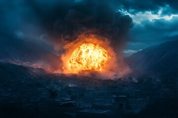 Wall Mural - A Large Fireball Rises Over a Cityscape