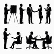 © umut hasanoglu - Silhouettes of business professionals engaged in meetings and presentations, showcasing teamwork and communication skills in a corporate setting.
