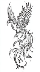 Sticker - Simple line drawing of a phoenix with flames, white background, tattoo design --ar 9:16 --quality 2 --v 6.1 Job ID: 01bdf246-e6ee-4885-a5f6-8db4822311eb