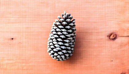 Wall Mural - pine cone resting on rustic wooden surface from above