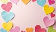 © Marina - Sticky note background with colorful hearts for cheerful and affectionate designs copy space