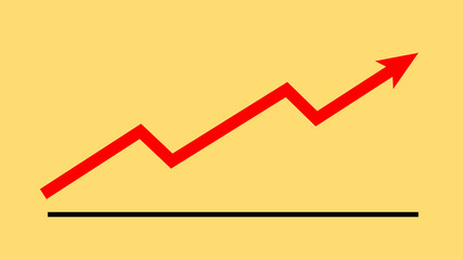 Increasing concept vector art. A zigzag arrow rising along an x-axis against a solid backdrop. For success, financial gain, and upward trends.