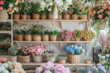 Canvas Print - Photo of the inside wall of an organic flower store furniture outdoors painting.