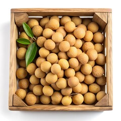 longan fruit in a box on white background top view