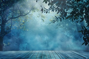 Wall Mural - Empty blue feild stage backgrounds outdoors woodland.