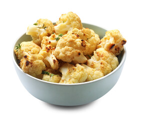 Wall Mural - Baked cauliflower in bowl on white background