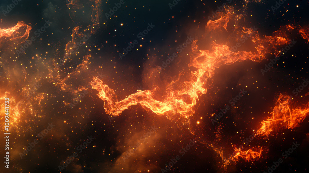 Dynamic flames dancing in darkness create an intense and captivating ...