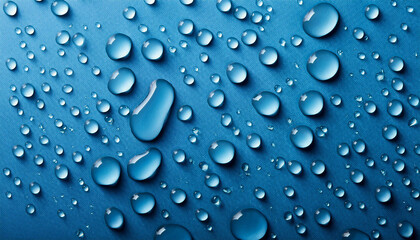 Poster - Water drops on blue background, above view