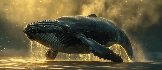 Humpback Whale Breaching at Sunset