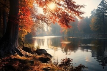 Canvas Print - River lake autumn landscape outdoors nature.