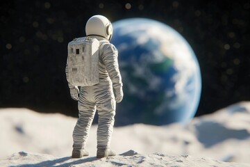 Wall Mural - an astronaut standing on the moon, with the earth in the background