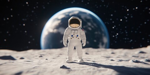 Wall Mural - an astronaut standing on the moon, with the earth in the background