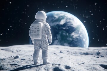 Wall Mural - an astronaut standing on the moon, with the earth in the background