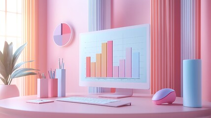 AI digital E-commerce Creative background pastel Modern office workspace with pastel colors.