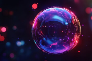 Poster - Dynamic 3d animation showcasing a colorful bubble on a black background, high-definition, with seamless looping