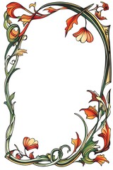 Wall Mural - Elegant Art Nouveau floral frame border design isolated on white background with intricate retro style detailing new beautiful stock image illustration AI