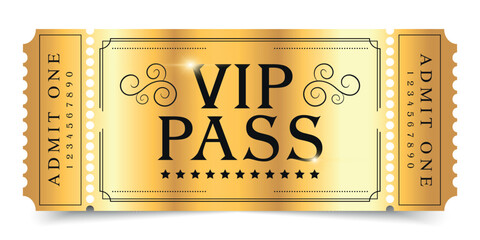 VIP pass template isolated on white background. Suitable for festival, cinema, theater, concert, casino, circus, event tickets. Vector illustration