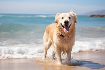 Wall Mural - Dog smilling at beach outdoors animal mammal.