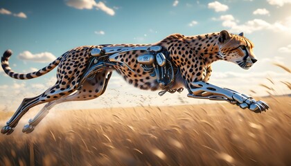 Wall Mural - Robotics-Enhanced Cheetah in a High-Speed Chase: Exploring the Intersection of Nature and Technology