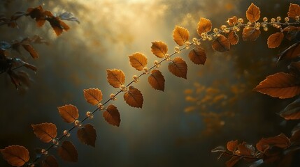 Poster - Golden Leaves Branch in Autumn Sunlight - Nature Photography