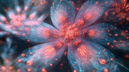Poster - A vivid close-up view of a luminous flower with intricate patterns glowing in vibrant colors