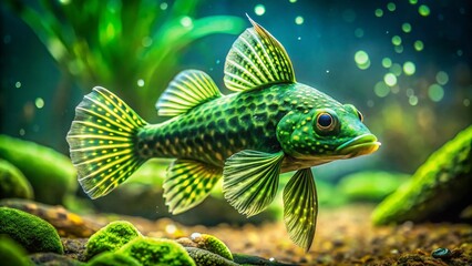 Sticker - Stunning L200 Green Phantom Pleco Swimming Gracefully in Clear Freshwater Aquarium Environment