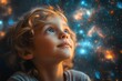 © Vesna - an enthusiastic schoolboy immersed in an astronomy lesson gazes dreamily at the stars embodying the wonder of education and the joys of discovery in a vibrant classroom