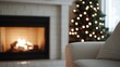 © Kanin - Cozy living room with a glowing fireplace and a beautifully decorated Christmas tree in the background.