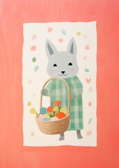 Wall Mural - Cute fox carrying easter basket art representation celebration.