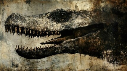 Wall Mural - Close-Up of a Dinosaur Skull: A Grunge Art Painting