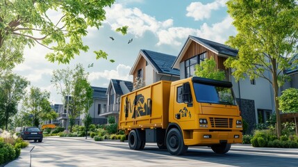 Residential Neighborhood with Delivery Truck