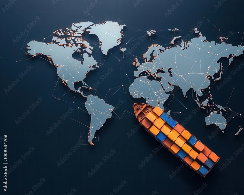 AI and global logistics concept with world map, supply chain network ...
