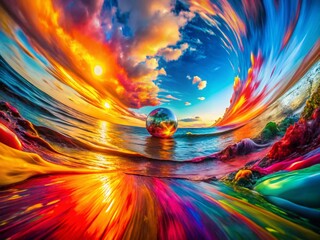 Aufkleber - vibrant abstract composition with dynamic shapes and colors creating a sense of movement and energy