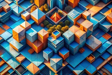 Aufkleber - vibrant abstract geometric shapes creating dynamic patterns in shades of blue and orange hues