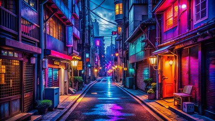 Naklejka na meble Vibrant Anime Alley Background with Neon Lights and Colorful Urban Scenery for Creative Projects