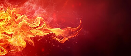 Canvas Print -  A tight shot of fiery red and yellow flames, emitting smoke from their peak and base