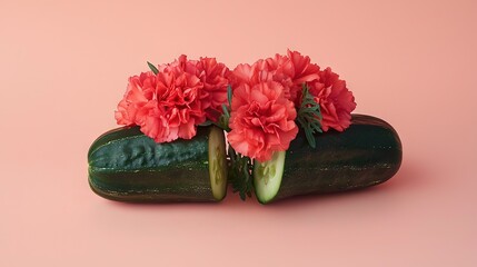 Poster -   A cucumber with flowers on top of it and a cucumber with flowers on top of it